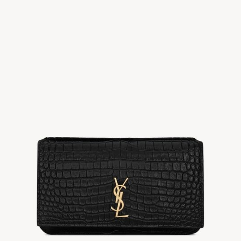 YSL SAINT LAURENT CASSANDRE PHONE HOLDER W/ STRAP IN CROCODILE-EMBOSSED LEATHER - Picture 13 of 16